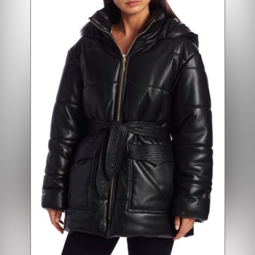 Nanushka vegan leather puffer coat
